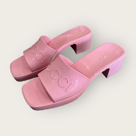 GUCCI Rubber Logo Platform 20/60mm Slide Sandals - Picture 2 of 7